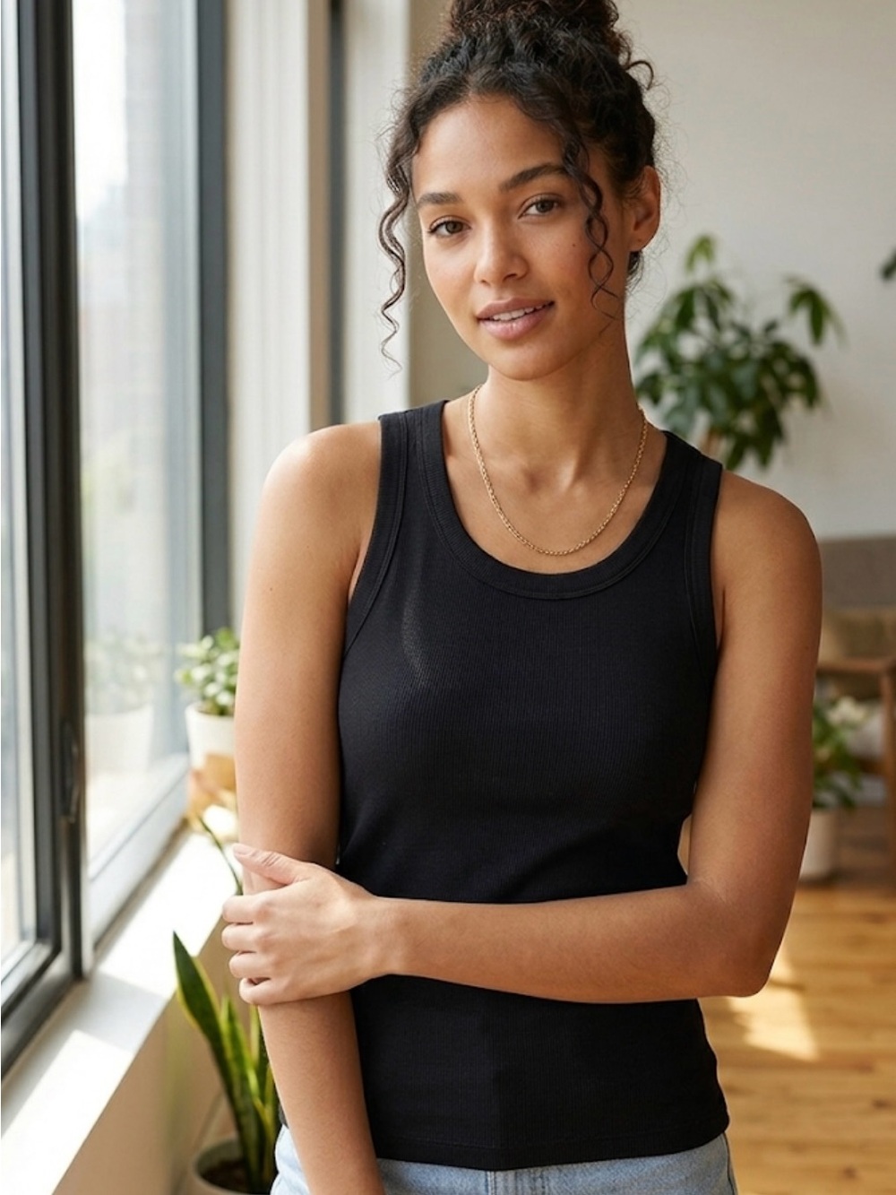 NWT- Papinelle Women's Black Ribbed Tank Top - Sleeveless Knit